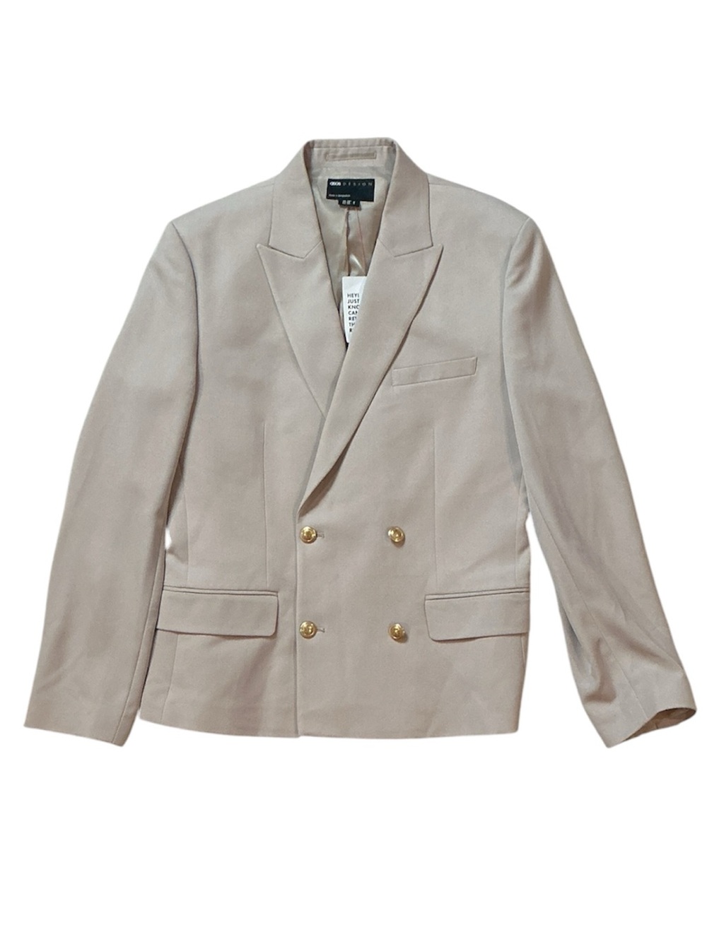 ASOS Tailored Double-Breasted Light Beige Blazer with Gold Buttons 38 Short